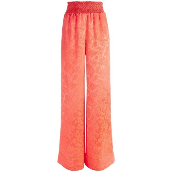NWT Alice + Olivia Willis in Bright Coral Pajama Patterned Jacquard Pants S - Picture 1 of 7